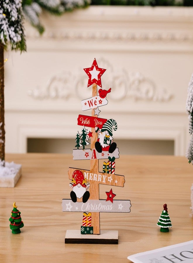 Anikoocory Christmas Tree Gnome Decorations for Home, Tabletop, Wooden Xmas Ornaments for Office Party Tiered Tray Desk Decor (We Wish You A Merry Christmas) - Image 4